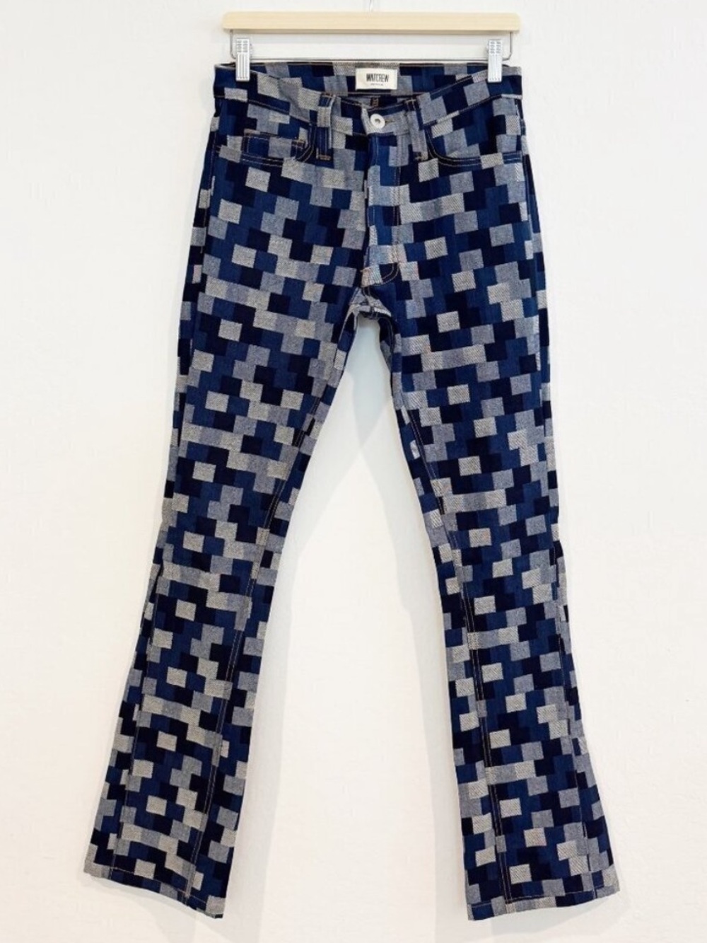 MintCrew Denim Patchwork Flare Leg Jeans Blue Streetwear Grunge Skater Cyber Y2K